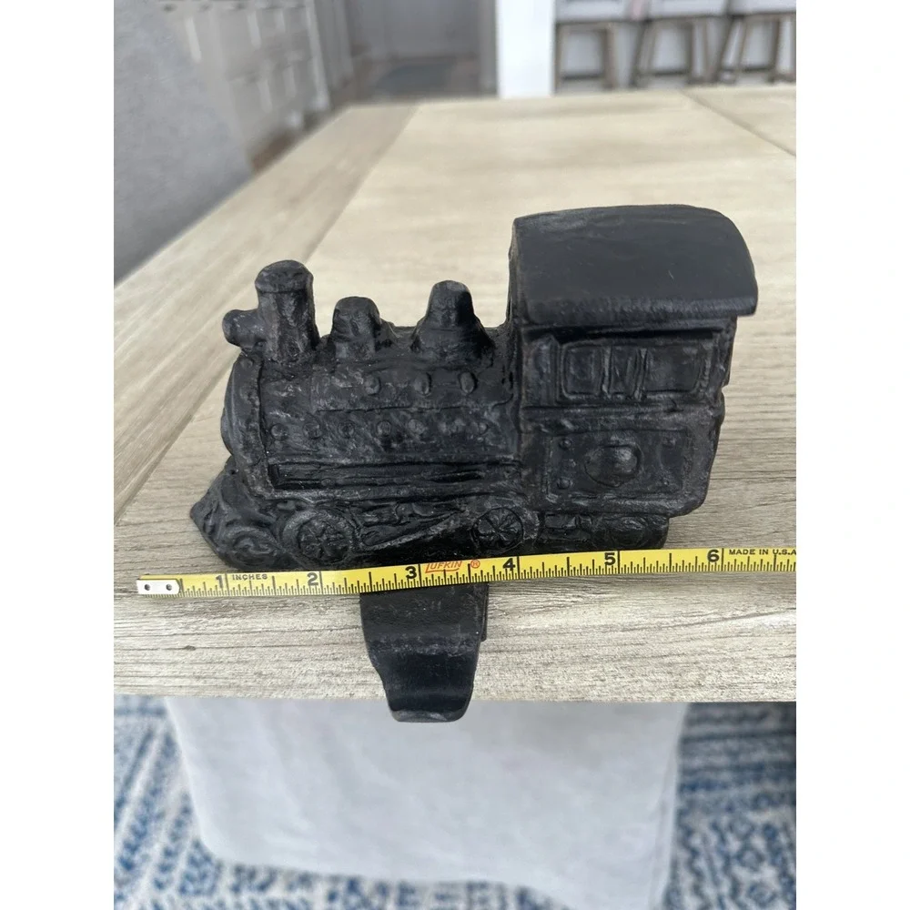 Rustic Black Cast Metal Train Stocking Holders Heavy Duty Set Of 2